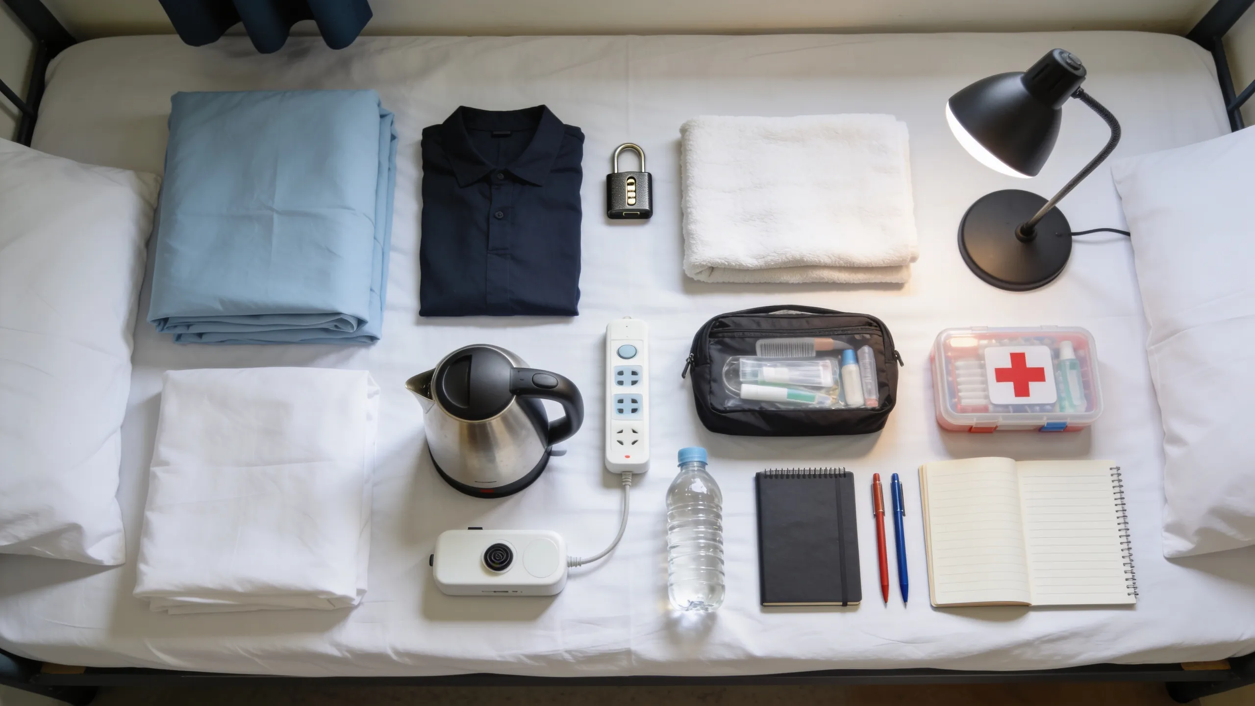 Hostel room essentials laid out on bed before packing for college in India