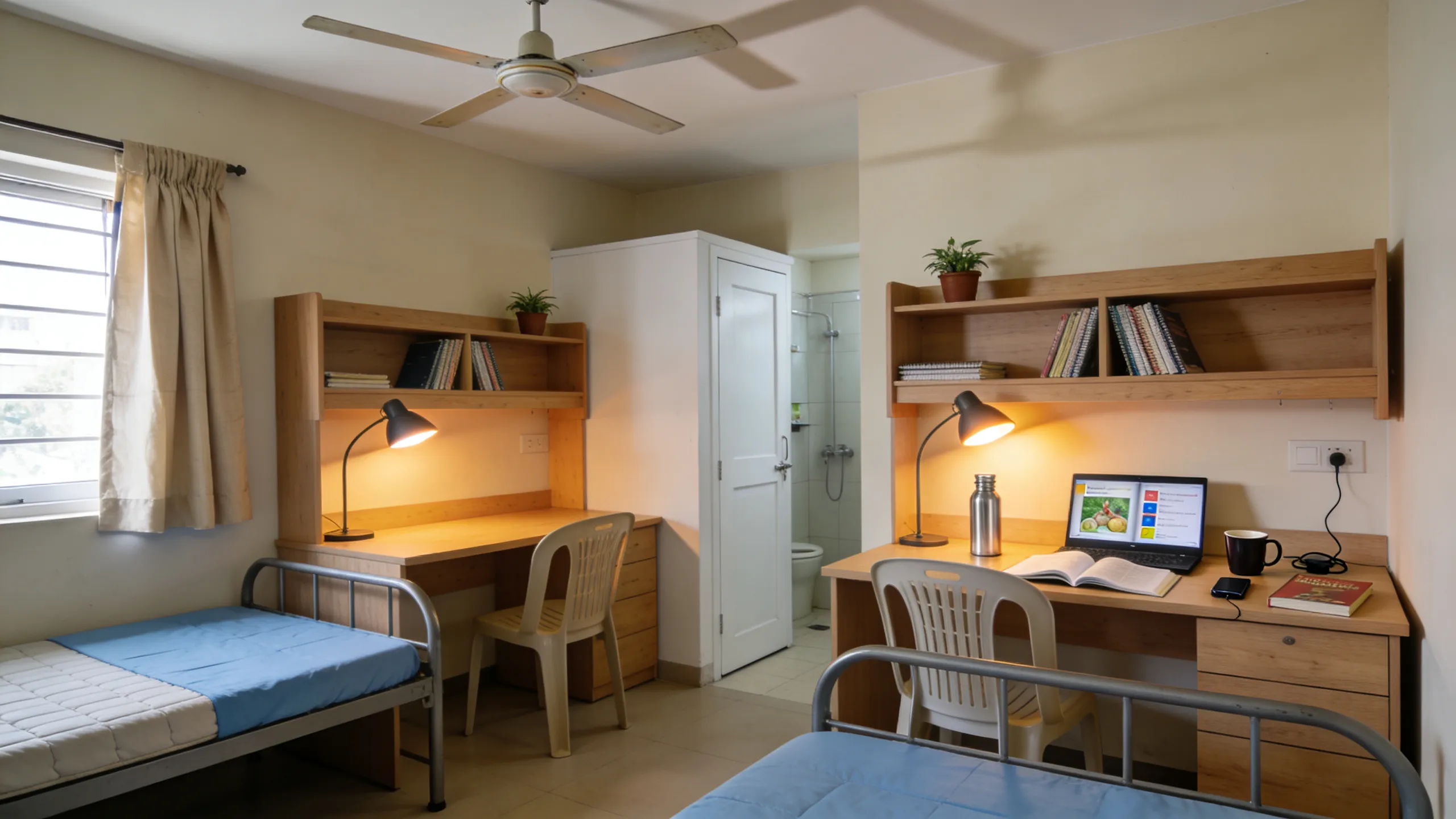 Mid-range budget PG room in Mumbai showing double sharing setup near Vikhroli or Ghatkopar station