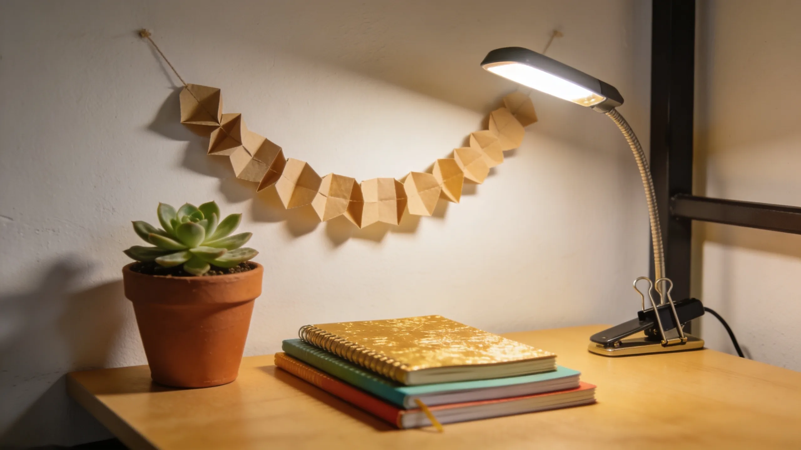 Side-by-side comparison of a bare hostel room and a decorated cozy hostel room with fairy lights and wall photos