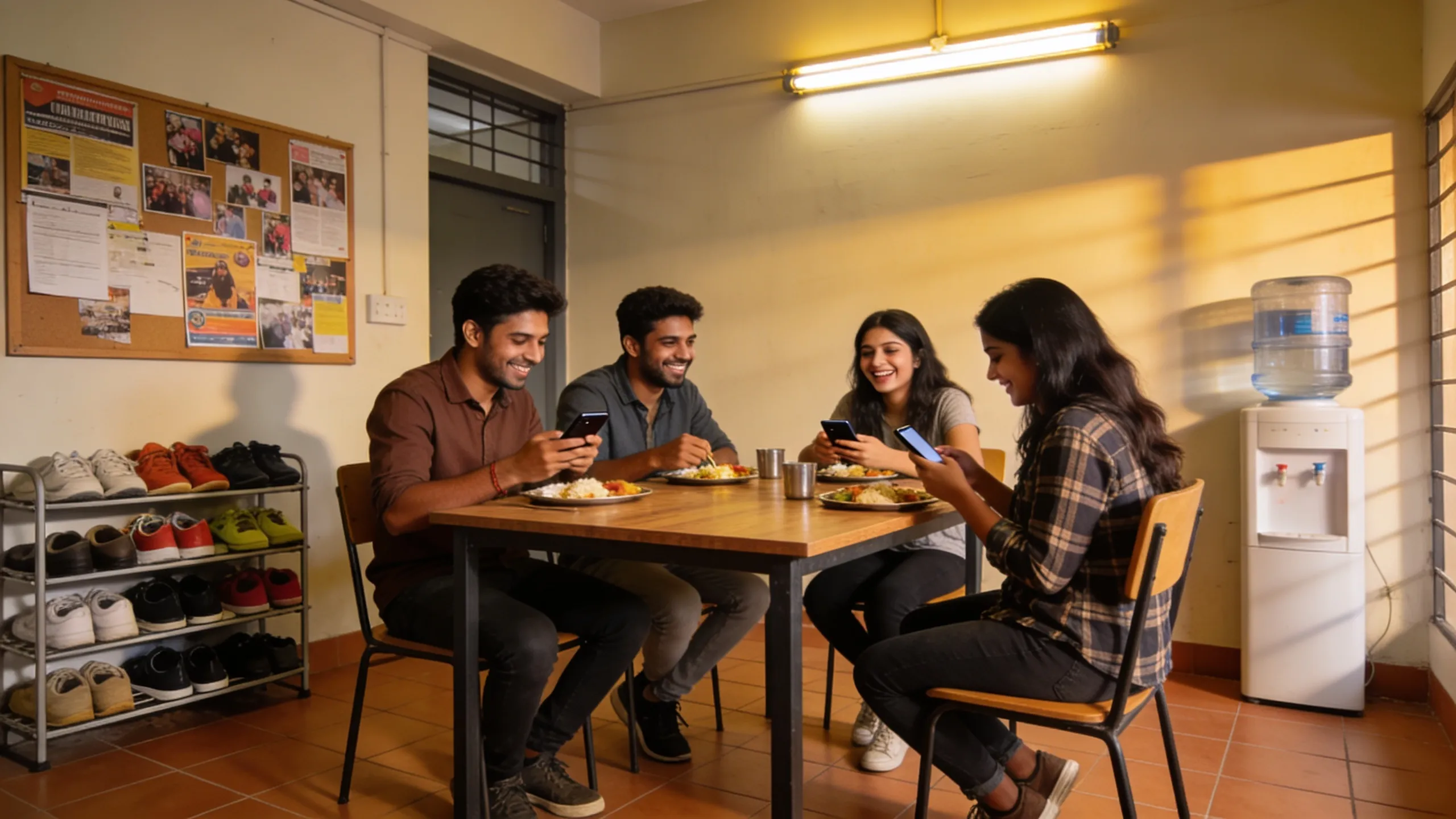 Side-by-side comparison of a hostel dormitory room and a PG private room in India