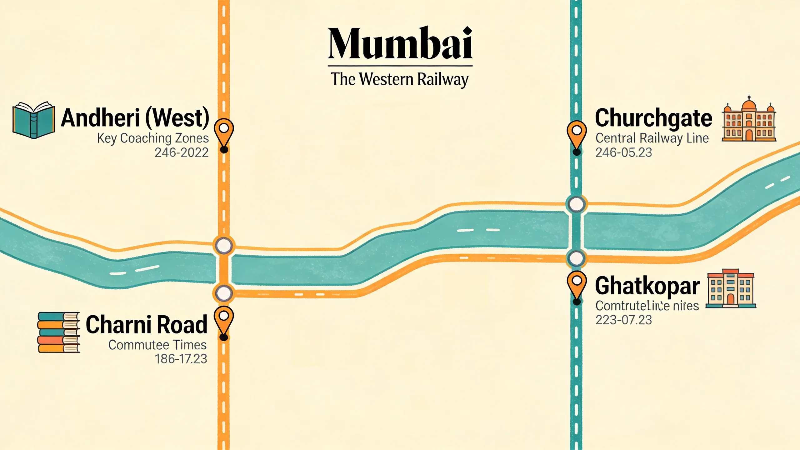 Map showing CA coaching center zones in Mumbai — Andheri, Charni Road, Churchgate, Ghatkopar