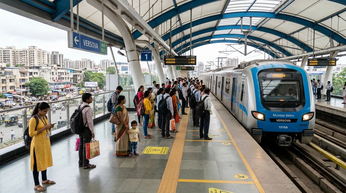 Mumbai Metro Line 1 at Andheri station showing metro connectivity for PG residents