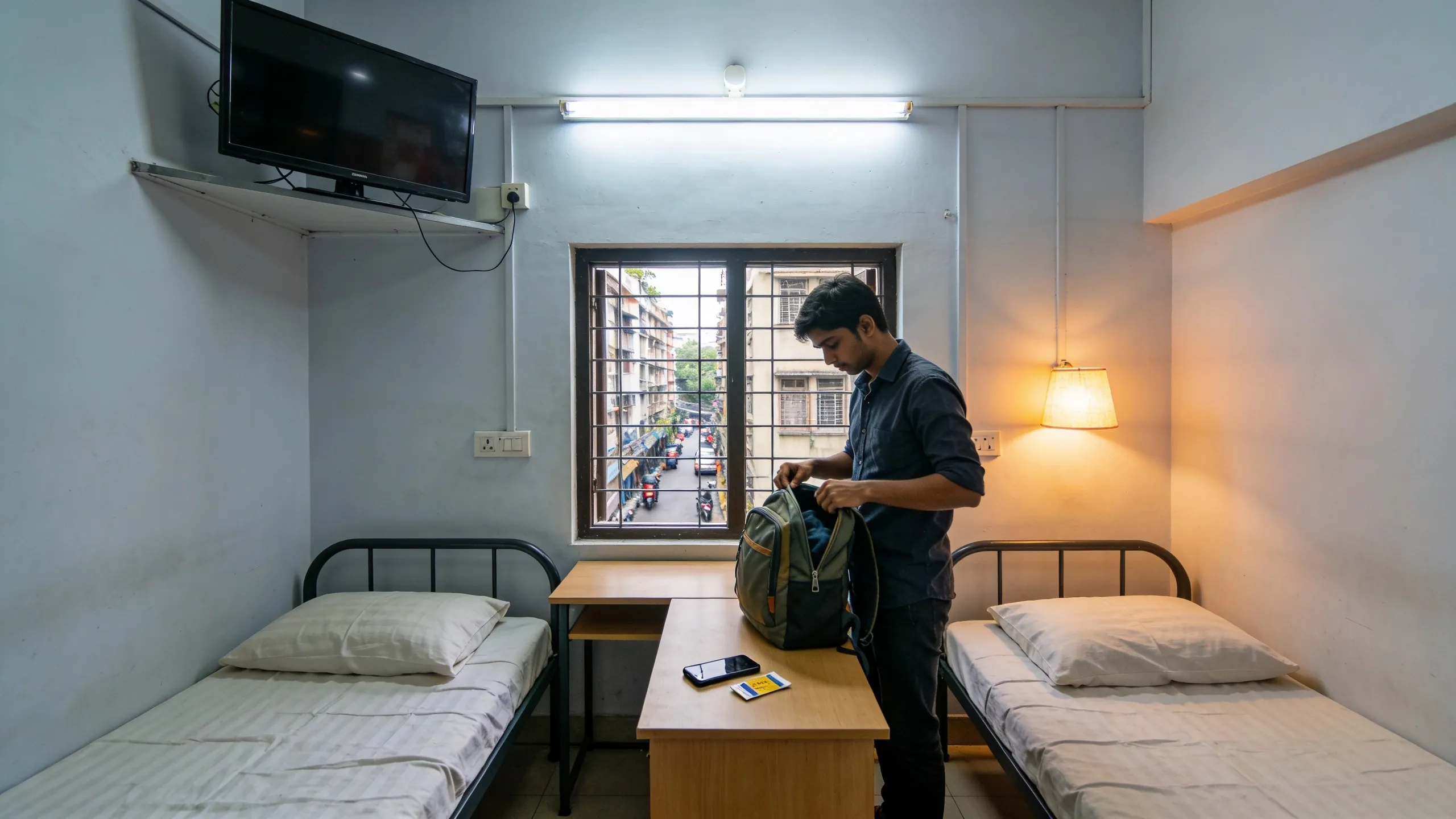 Budget hostel room in Andheri East near Marol Metro station for students and interns